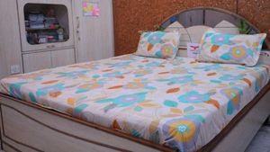 Beautiful Flower Printed Fitted Double Bedsheet
