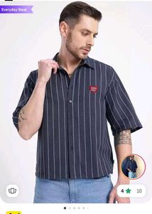 GLITCHEZ NAVY BLUE STRIPED DROP SHOULDER SHIRT