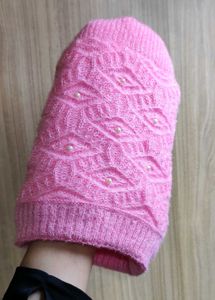 Pearl Embedded Fur Caps - Pink &amp; Lemon