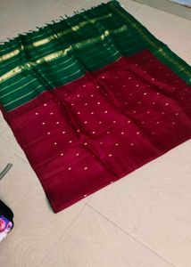 Green &amp;maroon Colour Pure Gadwal Saree