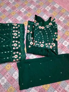 Emerald Green Floral Embroidered Sharara
