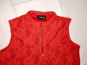 Red Sleeveless Net Top
