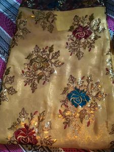 beautiful saree with stich blouse 💛