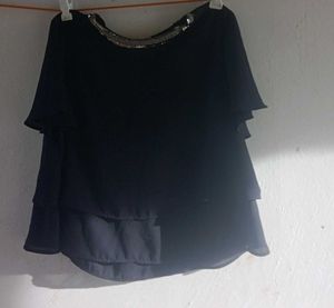 Sequin neck layered top