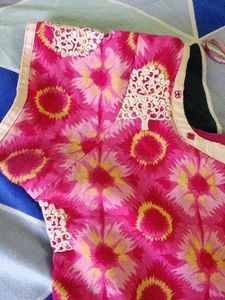 Pink Floral chikankari kurta with white dupatta