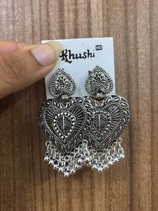 Boho Silver Heart Dangle Earrings