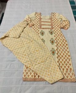 2Pc Set | Light Yellow Kashmiri Suit Salwar