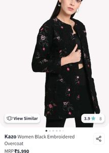 Kazo Floral Embroidered Black Coat