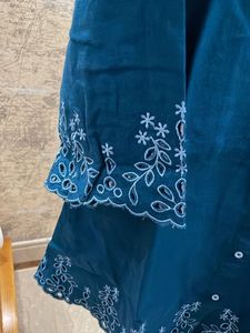 Elegant Embroidered Teal Button-Down