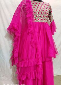 Hot pink Heavy Top With Net bottom And Garara