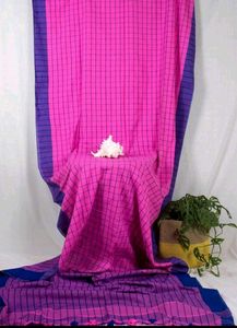New Pink &amp; Blue Checked Saree