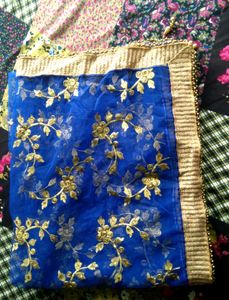 Elegant Blue Net Heavy Dupatta