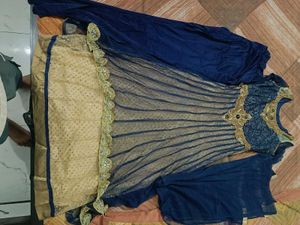 Blue & Gold Anarkali Suit