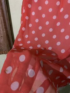 Very Affordable , Cute Cut Sleeves Top With Polka Print, Non Transparent,with Black Lace