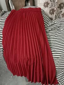 Maroon Pleated Midi Skirt