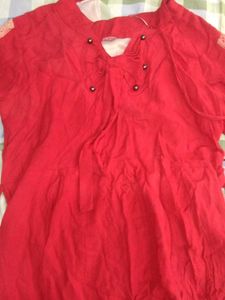 Red Top with Button Detail