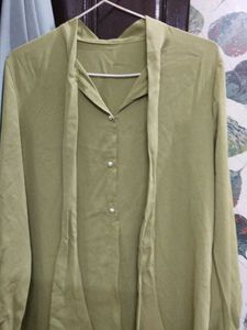 Olive Green Tie-Neck Dress