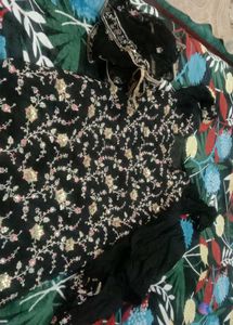 Black Floral Kurta Set
