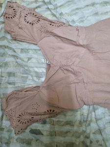 Korean Peach Cotton Schiffli Dress