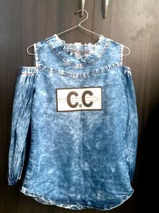 Denim Cold Shoulder Top