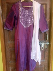 Purple Embroidered Kurti Set