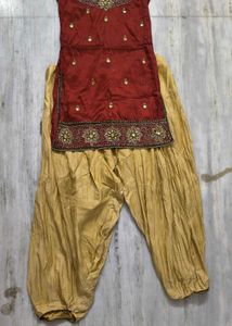 Red & Gold Embroidered Salwar Suit