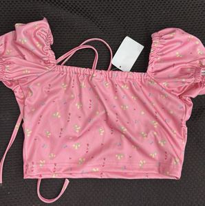 Coquette Girly Tie Up Floral Pink Crop Top