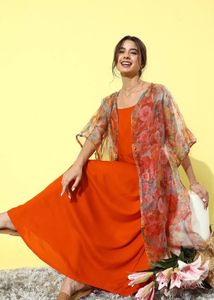 InWeave Women Bright Orange Solid Slip Dress