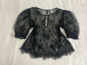 H&M Black Lace Puff Sleeve Top bust 36