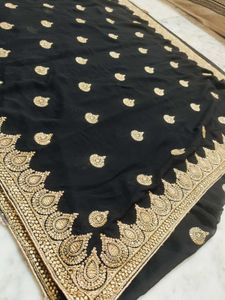 Elegant Black &amp; Gold Embellished Saree