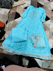 Sky Blue Embroidered Kurti Set