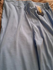 Blue Flared Ribbed Pants. Back Side Added
