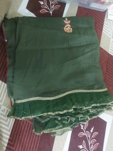 Olive Dark Handwork Frill Heavy Work Saree