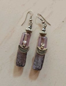 Purple Glass & Silver Dangle Earrings