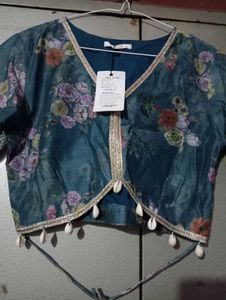 Teal-Blue Floral Printed Lehanga
