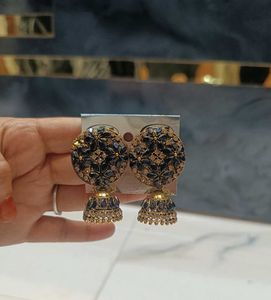 Elegant Black &amp; Gold Jhumka Earrings