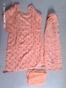 Peach Embroidered Kurta Set With Free Jewellery 🥰