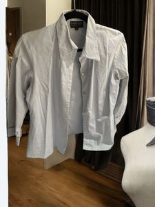 Y2k Korean Green House Powder Blue Cropped Shirt