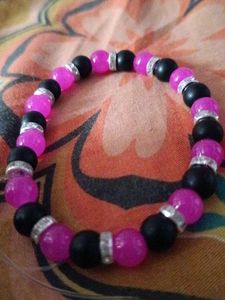 Pink and Black Beaded Bracelet