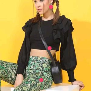 Black Ruffle Crop Top