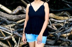 Crochet Detail Black Top