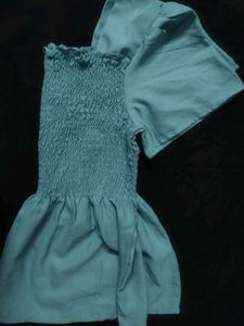 Blue Smocked Peplum Top