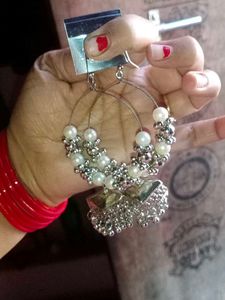 Long Silver Metal Earrings