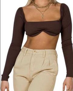 Brown Long Sleeve Crop Top by Princess poly
