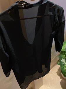 Elegant Navy Blue Sheer Blouse