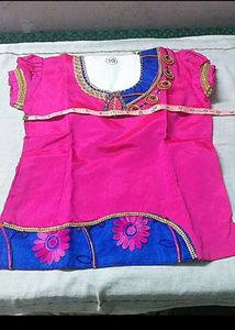 Blue with Pink Pattu Pavadai Set