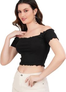 Black Ribbed Off-the-Shoulder Top