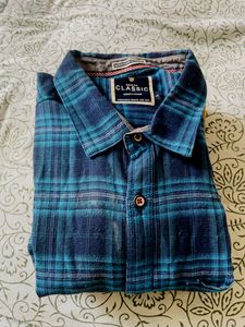 Men L Size Full Sleeve Formal Check Blue Shirt