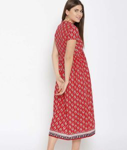 Red Printed Midi Dress