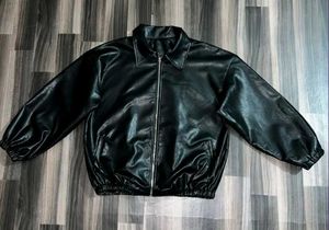 Black Faux Leather Zip-Up Jacket